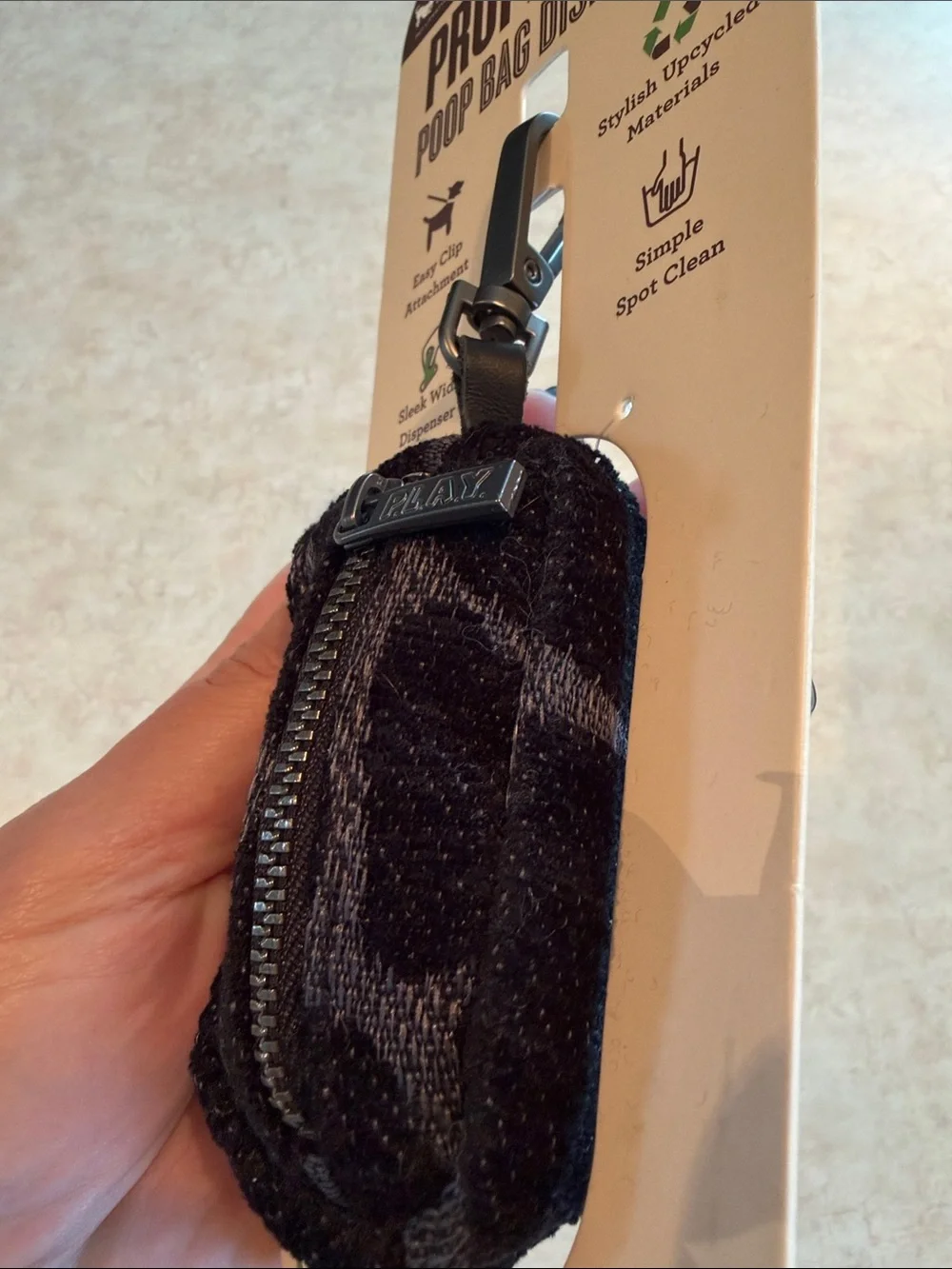 P.L.A.Y. Proper Pup Poop Bag Dispenser -Color Black Giraffe/Sangria